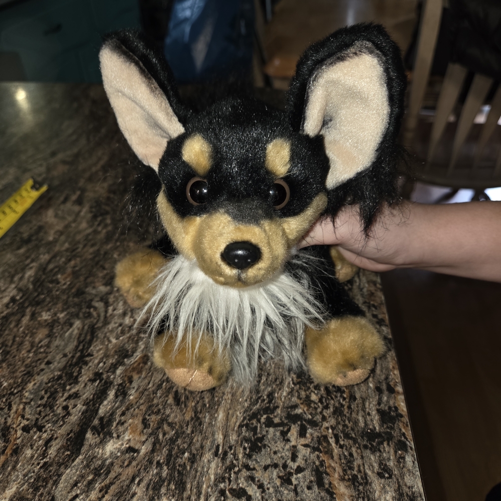 DEMDACO Black Long-Haired Chihuahua children's plush stuffed animal toy.